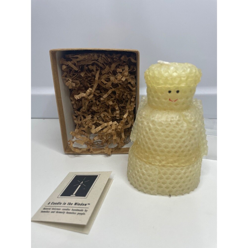 Snowman figure Beeswax Candle USA Handmade Natural Bees Wax honeycomb texture